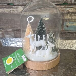 Holiday Home Snow Globe with Trees and Deer, NWT